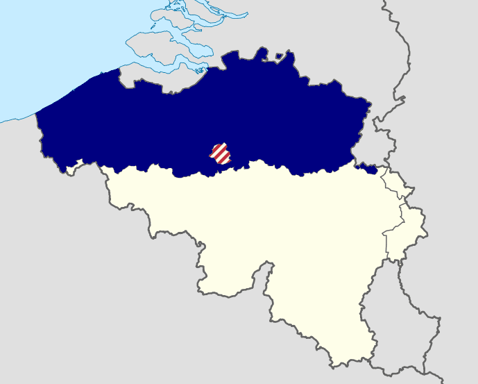 Kaart van België met Vlaanderen in donkerblauw gemarkeerd